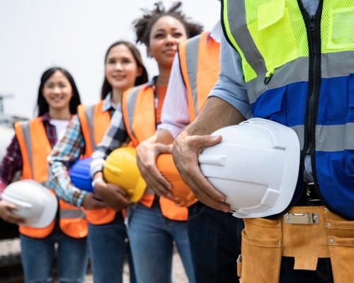 Diversity,Of,Engineer,Workers,Holding,Hard,Hat,And,Labor,On